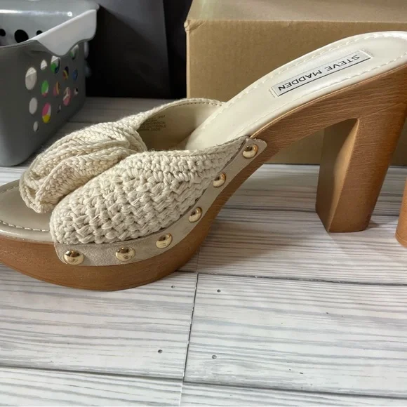 Steve Madden Cream Crochet Woven Platform Sandals size 9 - Picture 6 of 8